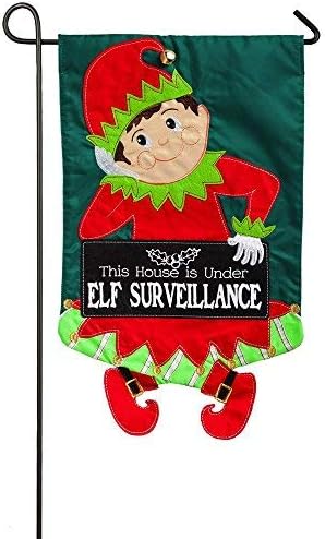 Evergreen Elf Surveillance Applique Garden Flag, 12.5 x 18 inches
