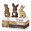 Ferraycle 4 pcs easter table decor wooden sign happy easter farmhouse wooden block retro bunny egg decorative book tiered tray decor rustic spring decoration for fireplace living room  urban country home decor