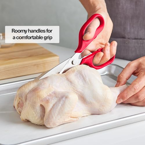 Image of Misen Heavy Duty Kitchen Shears - Stainless Steel, Versatile and Easy Clean Scissors for Meat, Herbs and Veggies - Ambidextrous Comfort Handle - Professional Grade - Red