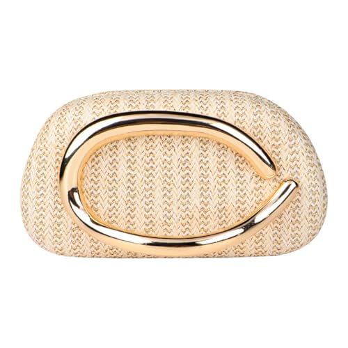 Women Elegant Straw Clutch with Gold Hardware Decoration Chic Woven Beach Bag Crossbody Bag for Summer Holiday