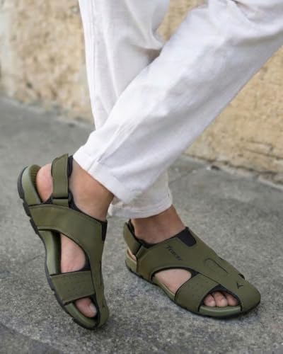 Image of TRACER Causal Sandals for Men's, Stylish & Comfortable, Eva with Rubber Randal Sole, Knitted Upper Lightweight & Breathable, Closure Velcro, Stylish Sandal, Size - 6 to 11