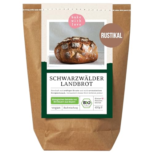 Bio Schwarzwälder Landbrot Brot Backmischung - Brotbackmischung für rustikales Brot - auch für Brotbackautomat geeignet - Bake with Love - (1er Pack)