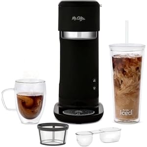 Mr Coffee Iced and Hot Coffee Maker Single Serve Machine with 22 Ounce Tumbler and Reusable Coffee Filer Black