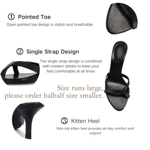 QIV Kitten Heels for Women Single Strap Low Heel Open Toe Mule Shoes Non Slip Sandals2