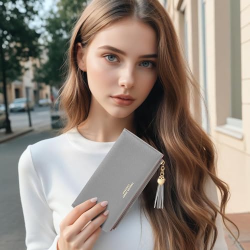 Image of Valentoria Womens Wallet Cute Elegant Long Slim Card Holder Case Minimalist Coin Purse Thin Tassels Zip Clutch Wallets for Girls Ladies | Cute