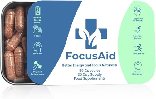 Focus Aid’s Nootropic Brain Supplement – Natural Supplement Reduce Brain Fog, Improve Focus, Memory, Energy & Concentration with Lions Mane & Ashwagandha, 60 Capsules