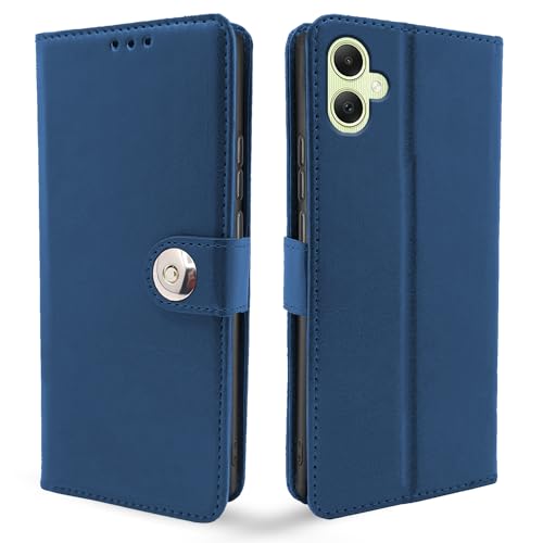 Image of Pikkme Flip Cover Leather Finish | Inside TPU with Card Pockets | Wallet Stand and Shock Proof | Complete Protection Button Flip Case for Samsung Galaxy A05 / M05 / F05 (Blue)