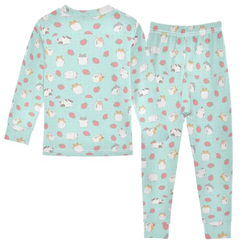Pajama Sets Long Sleeve Colorful Hamster with Strawberry Soft Comfy Sleepwear 2 Piece PJS 3-8T3