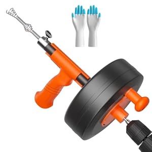 KINGLEV Drain Snake, 50ft Flexible Steel Drain Auger With Drill Adapter, Heavy Duty Sink Plumbing Unblocking Hand Auger, Manual Or Powered for Shower & Bathtub Clogs- No auto retract or feed