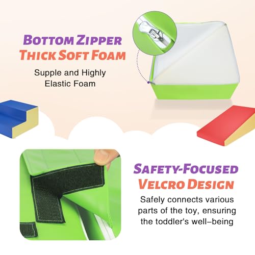 image for TODIBY 6-Piece Soft PU Leather Toddlers Climbing Toys, Baby Foam Climb