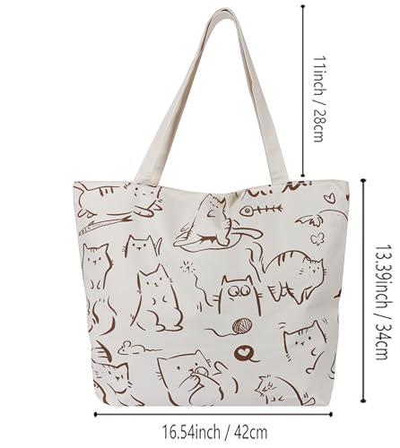 Image of BROGBUS Classics Canvas Tote Bags for Women Girls Canvas Handbag Zipper Large Capacity Shoulder Bag for College Office Use