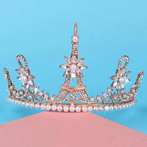 Lurrose Pearl Golden Eiffel Tower Vintage Tiaras Queen Bridal Crowns For Brides Party Wedding Golden Bridal Crowns #TOP2