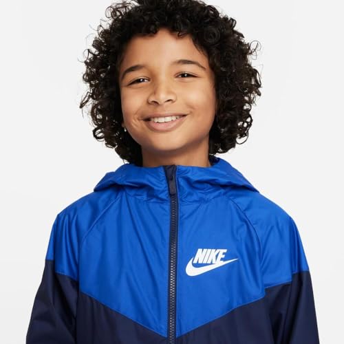 Nike Sportswear Windrunner Big Kids (Boys) Loose Hip-Length Hooded Jacket (US, Alpha, Large, Regular, Midnight Navy/Game Royal/Midnight Navy/White)2