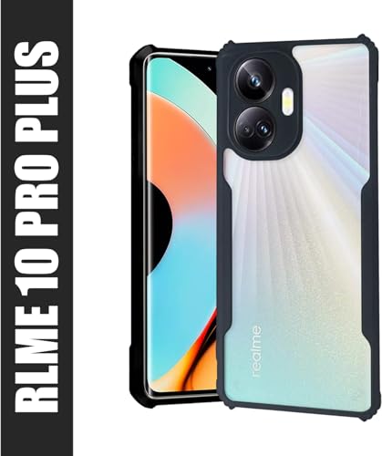 Image of AIBEX Crystal Clear Back Cover Case for Realme 10 Pro Plus 5G | 360 Degree Protection | Shock Proof Design | Transparent Back Cover Case (PC & TPU, Black Bumper)