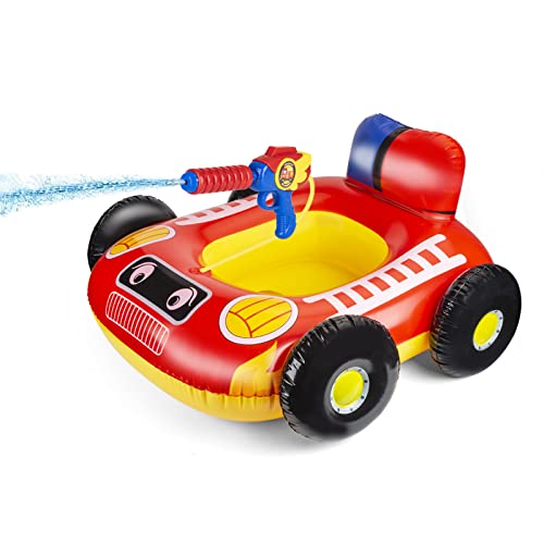 Kids Pool Floats with Water Gun Pool Toys for Kids Ages 4-8 Fire Truck Toddler Floats for Pool Pool Inflatables for Boys Girls and Children