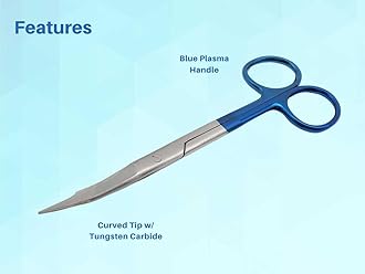 ARTMAN INSTRUMENTS Precision Curved Goldman Fox Scissors 5" Tungsten Carbide Blue Plasma, Fine Detail scissors (Curved)