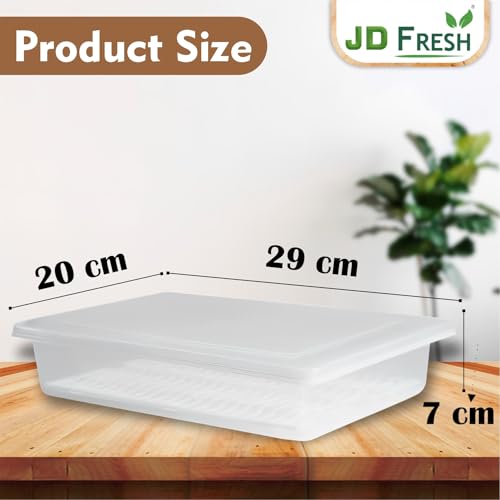 Image of JD FRESH 12 Piece Fridge Storage Containers /Organizer with Removable Drain Plate and Lid /Freezer containers /Vegetables Storage Box for Refrigerator /Fridge containers for Fruits /Meat /Fish (2500 ML)