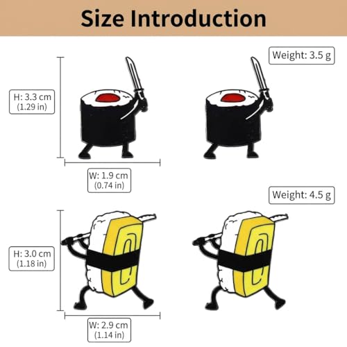 Image of Sushi Samurai Enamel Pins Set - Cute Gourmet Alloy Pin for Jacket and Bag (Pack of 2)