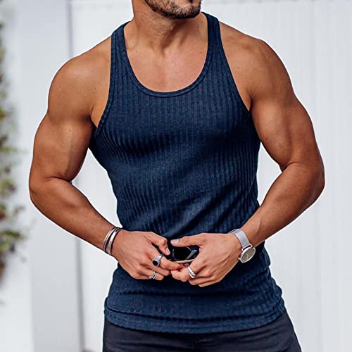 Ymosrh Men's Tank Tops Spring/Summer Knit Vertical Stripe Bodybuilding Fitness Vest I-Line Sleeveless Shirts for, S-3XL3
