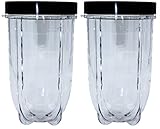Blendin 2 Pack 16 Ounce Tall Cup with Black Jar Lid, Compatible with Original Magic Bullet Blender Juicer 250W MB1001