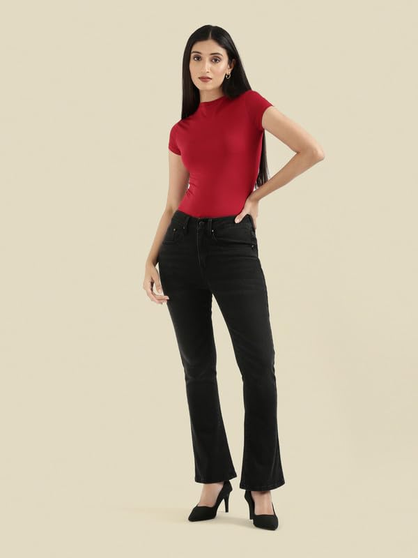 Image of GO COLORS Soft Cotton Blend Bootcut Jeans Full Length for Women| Breathable, Mid Rise