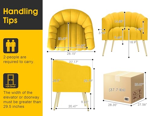Image of Dewhut Oversized Pumpkin Couch Accent Chair, Modern Comfy Velvet Upholstered Barrel Chairs, Luxury Single Sofa Armchair for Living Room, Waiting Room, Office and Vanity, (Yellow)
