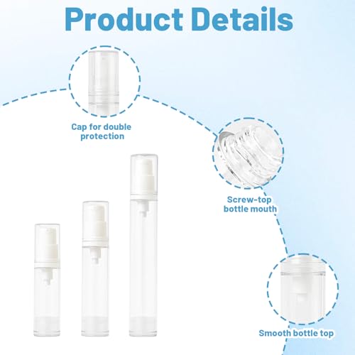 Travel Pump Bottles for Toiletries, 9 Pack Mini Travels Bottles with Airless Pumps, Clear Refillable Empty Travels Bottless for Toiletries, 5ml 10ml 15ml - Image 4