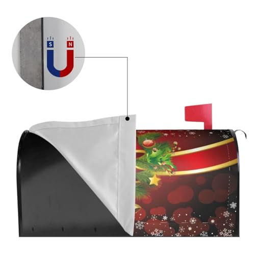 Image of Christmas Bow Bell Red Mailbox Covers Magnetic Mailbox Wraps Post Letter Box Cover Standard Oversize 21 inchX18 inch /25.5 inch X 21 inch Mailwrap Garden Home Decor