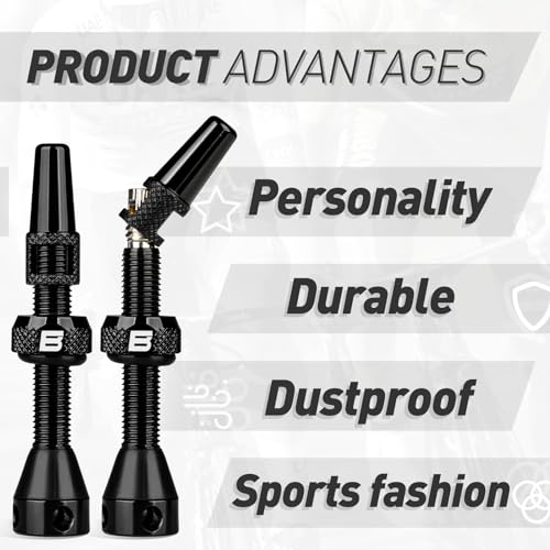 Image of BWSHLF Tubeless Presta Valve Stem 40 /44 /55 /60 /65 /80 /100 mm, Super Light Alloy Presta Valve Stem Kit with Valve Core Remover Tool and Valve Stem Caps - Multiple Color and Size Options(Pair)