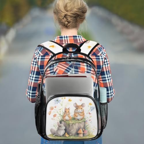 Squirrel Butterfly Flowering Plant Clear Backpack Stadium Approved PVC Backpacks for Adults Heavy Duty Clear Bag for Work Security Travel College3