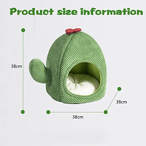 Cute Cat Bed, Cactus Cat Bed with Removable & Washable Cushion Pillow, Soft Pet Cave Beds House for Indoor Cats, Cute Dog Bed for Adult Cats Kitten Puppy Small Pet(Green) - Image 3