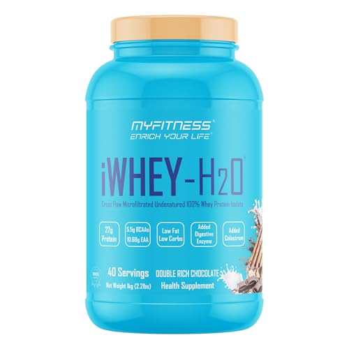Image of Myfitness iWhey H2O | 88% Protein Per Serving | 100% Whey Protein Isolate | Added Colostrum | Added Digestive Enzymes | Whey Protein Powder (1kg (40 servings), Double Rich Chocolate)