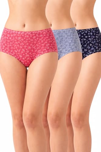 Image of Shasmi Women's High Coverage Cotton Hipster Panties | Super Combed Mid Rise Briefs | Mid Waist Printed Underwear for Women | Soft Breathable Everyday Comfort Innerwear (Pack of 3)