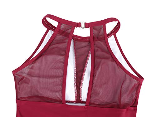 Jurebecia maiô de uma peça feminina sexy deep v renda maiô de cor sólida moda de cor,vermelho-M