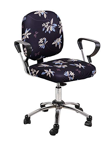 Image of Cortina Computer Desk Seat Covers | Stretchable Elastic Polyester Spandex Cover | Removable Revolving Chair Protector | Office Chair Polyester Covers | Floral Print - Black 1 | Chair Cover Set of 1
