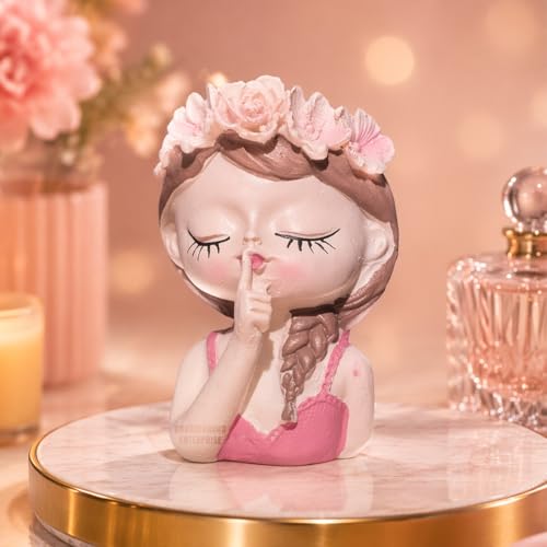 Image of Cute Beautiful Combo Pack of 3 Girls Succulent Planter Pots Resin Creative Flowerpot Plant Pot Planter Container for Home Garden Office Desktop Decoration (3 Pink Girl Set)