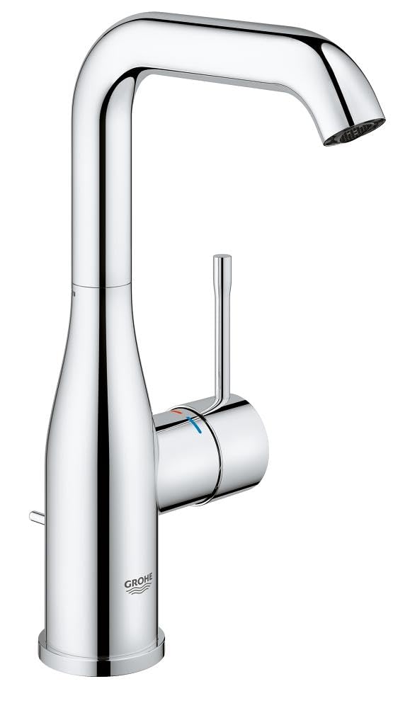 GROHE Essence - Grifo de lavabo de caño alto, ahorro de agua (Monomando de baño con vaciador automático, 24 cm de altura, acabado duradero, fácil instalación), cromo, 32628001