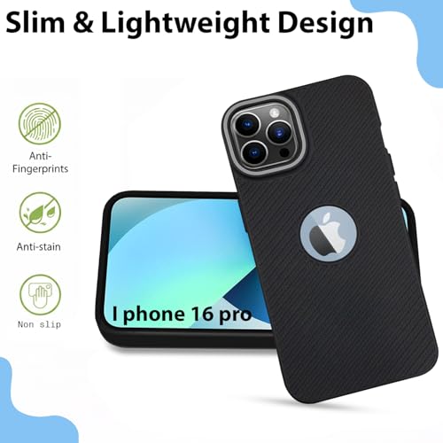 Image of LIRAMARK Rugged Carbon Fibre TPU Armor Silicone Back Cover Case for iPhone 16 Pro