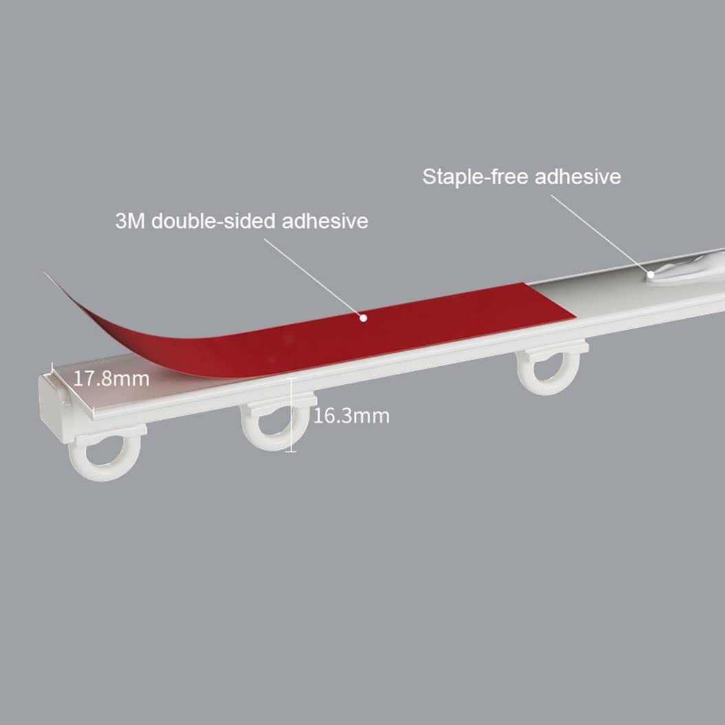 Rail adhésif pour rideau monté au plafond pour une installation facile, tringle à rideau en aluminium, sans perçage, blanc et noir, 100-420 cm (couleur : blanc, taille : 1 m)