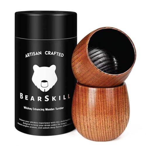BearSkill Charred Wooden Bourbon Drinking Glass, Whiskey Tumbler, Bourbon Gifts for Men -...