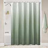BBiggood Sage Green Shower Curtain, Ombre Waffle Weave Fabric Shower Curtain with Hook, Green and Wh