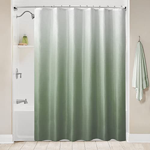 Bbiggood Sage Green Shower Curtain, Ombre Waffle Weave Fabric Shower Curtain With Hook, Green And White Gradient Fabric Bathroom Decor Shower Curtain Shower Set, Washable, 72"X72" #TOP1