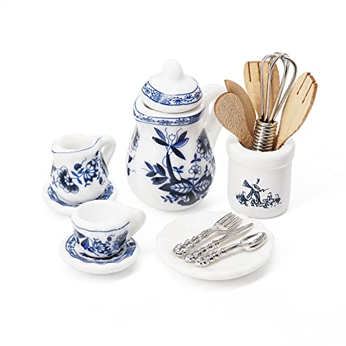 Odoria 1/12 Miniaturas Jogo de chá Pratos Talheres Utensílios Cozinha Acessórios da Casa de Bonecas