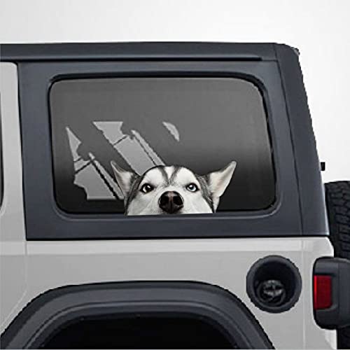 ArogGeld Husky siberiano nella finestra dell'auto Adesivo carino cane in vinile grafica 3D divertente adesivo auto camion SUV decalcomania animale decalcomania finestra auto decalcomanie fustellate