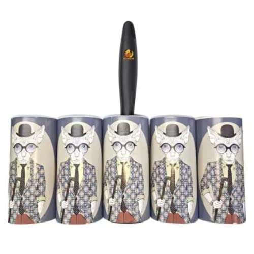 Foodie Puppies Lint Roller with Handle Cover 4 Refills 60 Sheets Each (Lint Roller 5Pcs) Extra Sticky | Pet Hair Removal Clean Clothes, Furniture, Fur, Coat, Car Seats, 300 Total Sheets