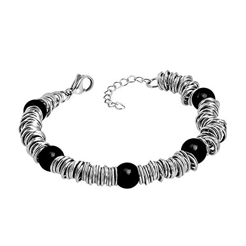 Image of 555Jewelry Stainless Steel Extendable Charm Discs & Beads Bracelet for Women