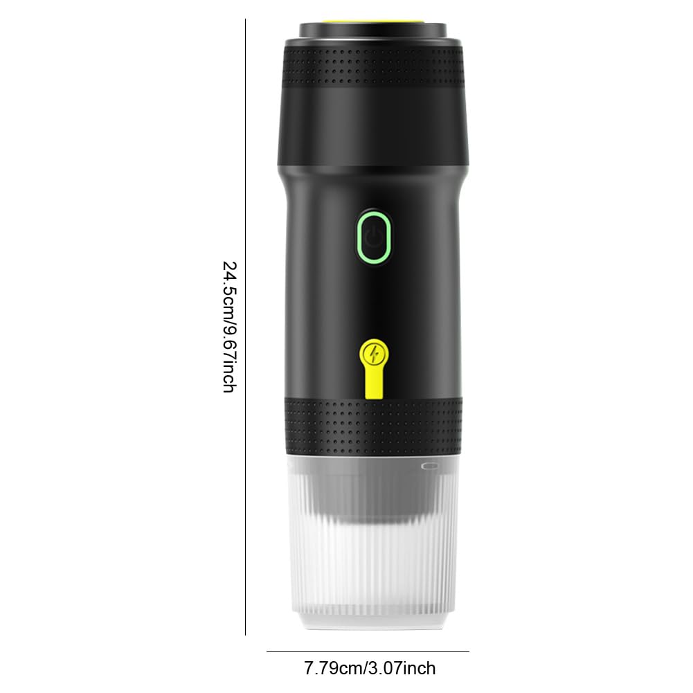 Cafetera portátil expreso, 3 en 1 de viaje recargable de 12 V, compatible con cápsulas, cafetera eléctrica inalámbrica para camping, viajes, RV, senderismo, oficina (Negro)