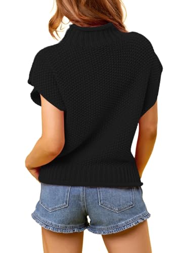 Pink Queen Women's 2025 Fall Mock Neck Sweater Vest Cap Sleeve Pullover Knit Tops4