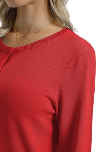 Image of QUALFORT Women's 100% Cotton Lightweight Cardigans Long Sleeve Knitted Button Down Sweater