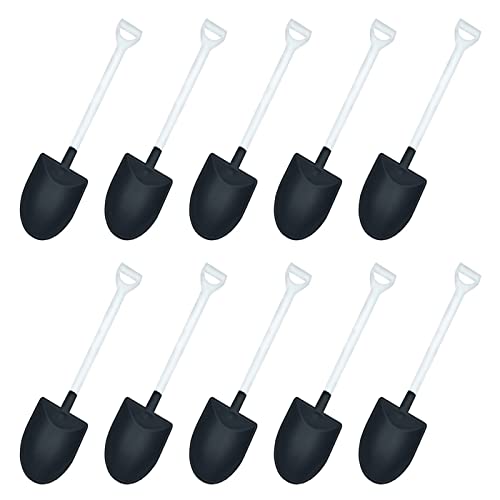 Disposable Plastic Shovel Shape Dessert Spoon For Dessert Ice Cream Pudding Yogurtn, Set Of 50 (White-Black) #TOP15